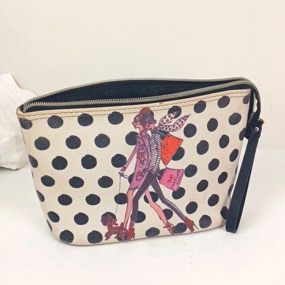 ♥️Bundle Only♥️  IZAK  Black Polka Dot Fashionista Graphic Make Up Bag Wristlet - Picture 11 of 13